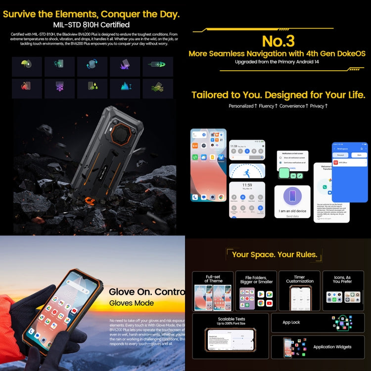 Blackview BV6200 Plus, 8GB+256GB, IP68/IP69K/MIL-STD-810H, 6.56 inch Android 14 Unisoc UMS9230 T606 Octa Core, Network: 4G, OTG, NFC Blackview BV6200 Plus, 8GB+256GB, IP68/IP69K/MIL-STD-810H, 6.56 inch Android 14 Unisoc UMS9230 T606 Octa Core, Network: 4G, OTG, NFC